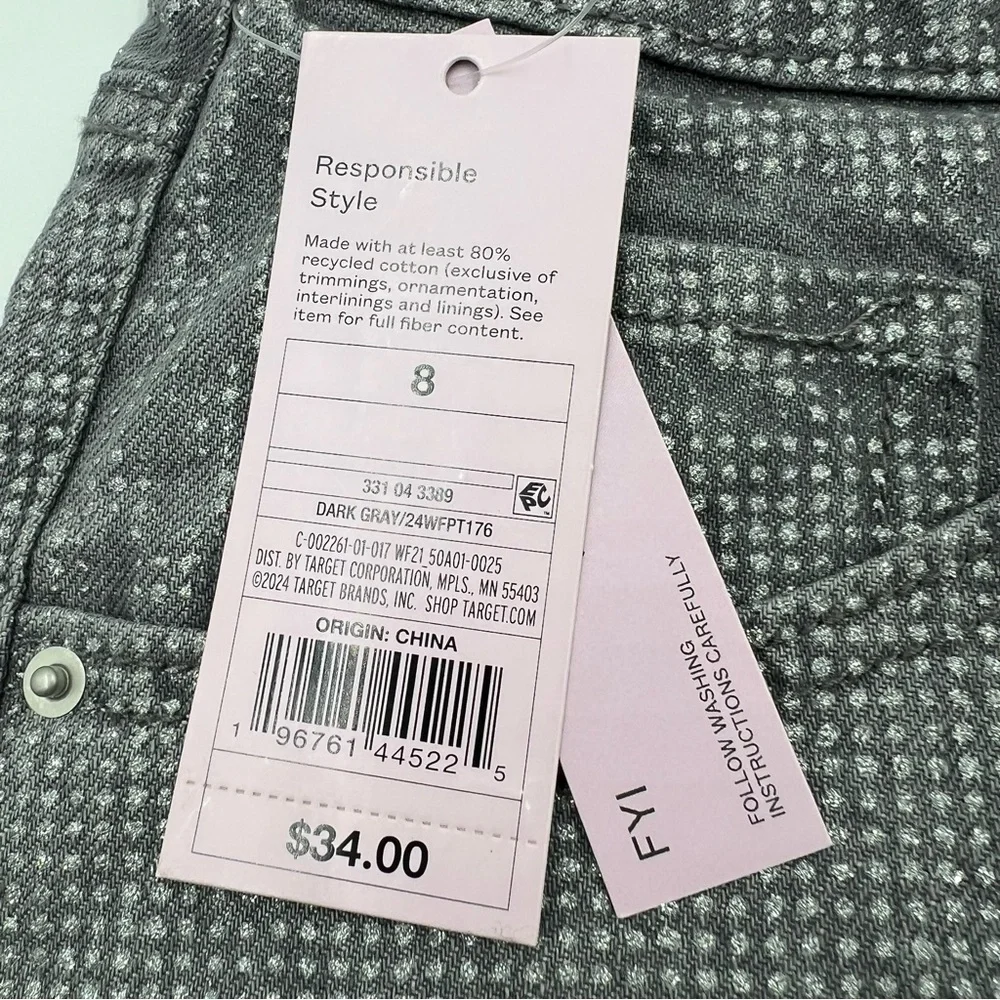 Wild Fable Dark Gray Silver Metallic Foil Dot 90s Relaxed Straight Jeans 8‎ NEW